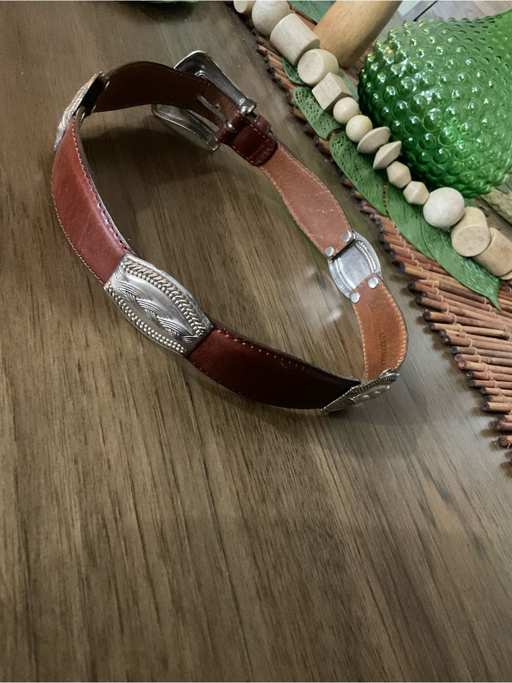 Fossil Brown Leather Belt with Silver Western Accents